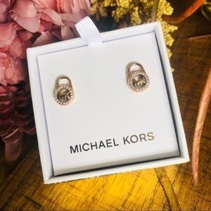 Michael Kors Rose Gold Lock Stud Earrings Pavé Crystal NWT